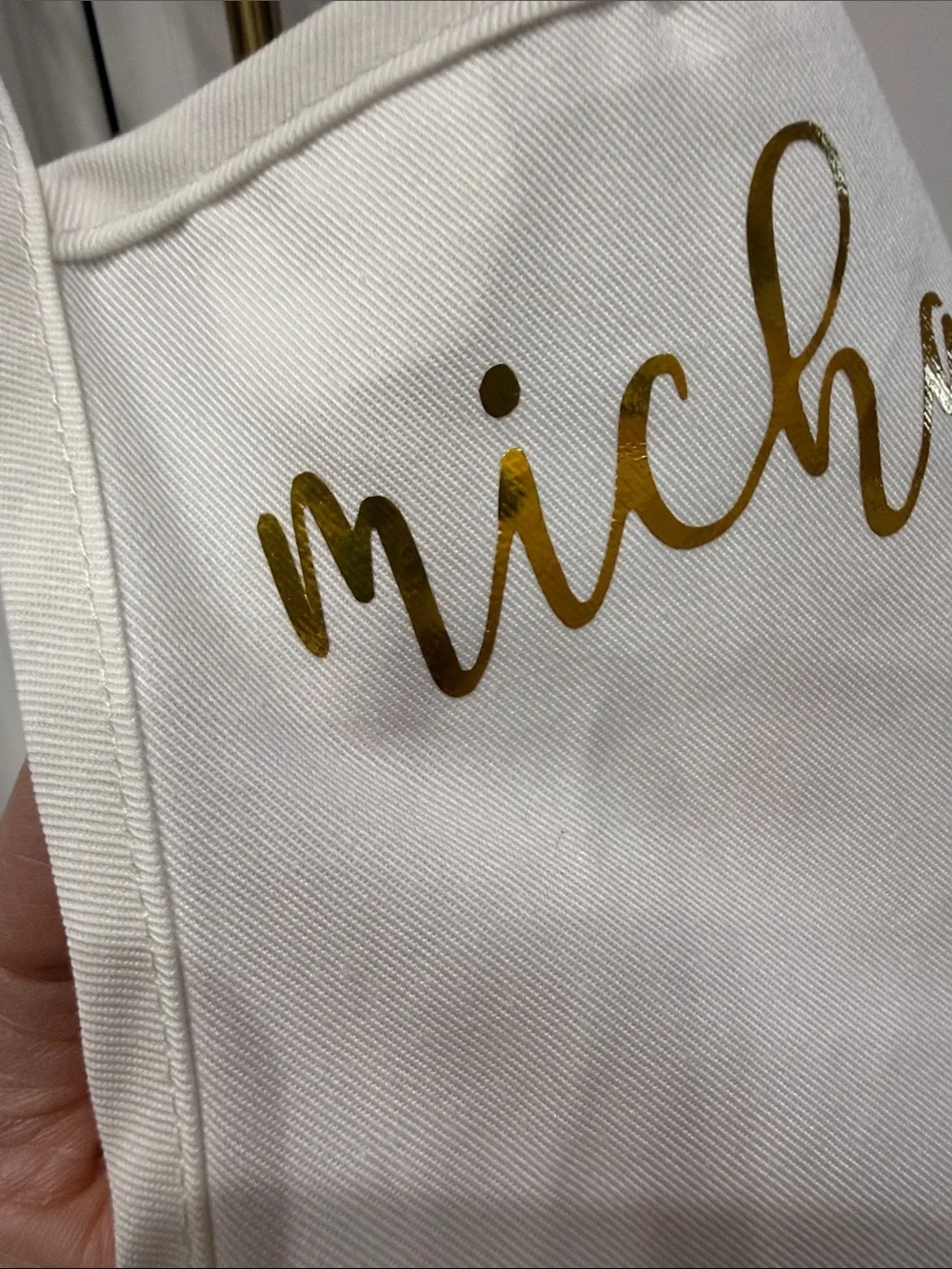 Personalized White Apron with Gold Script - Michael